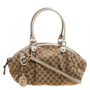 Pre Owned Gucci Beige GG Canvas Medium Sukey Boston Bag