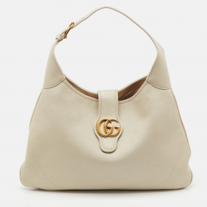 Pre Owned Gucci White Leather Double G Large Aphrodite Shoulder Bag