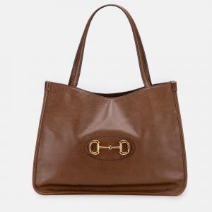 Pre Owned Gucci Brown Medium Leather Horsebit 1955 Tote