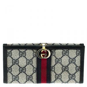 Gucci Blue/Beige GG Supreme Canvas Vintage Web Wallet