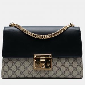 Pre Owned Gucci Beige/Black Medium GG Supreme Padlock Shoulder Bag