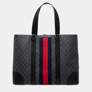 Pre Owned Gucci Black Large GG Supreme Web Tote