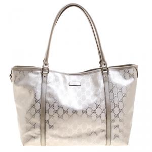 Pre Owned Gucci Silver GG Imprime Canvas Medium Joy Tote