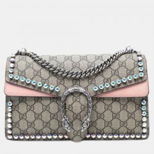 Pre Owned Gucci Beige Medium GG Supreme Crystal Dionysus Shoulder Bag