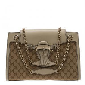 Pre Owned Gucci Beige GG Canvas/Leather Large Emily Chain Shoulder Bag