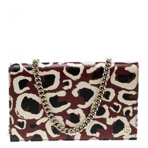 Gucci Brown Leopard Print Leather Wallet On Chain