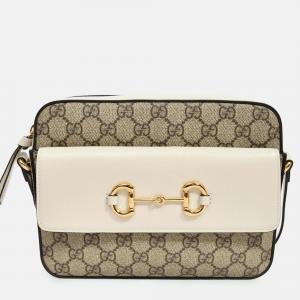 مملوكة مسبقًا Gucci Beige Leather GG Supreme Horsebit 1955 Crossbody Bag