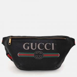 Pre Owned Gucci Black Leather Web Belt Bag