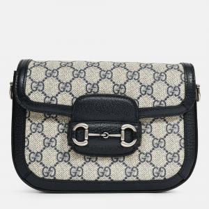 مملوكة مسبقًا حقيبة كتف صغيرة غوتشي هورسبيت 1955 نقش GG أزرق بحري