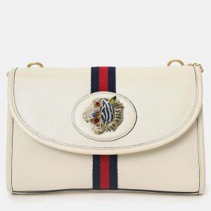 Pre Owned Gucci White Leather Small Sylvie Web Rajah Chain Bag With Extra Robe Strap