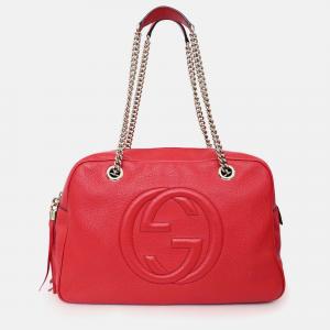 Pre Owned Gucci Red Leather Soho Chain Shoulder Bag