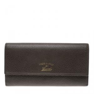 Gucci Khaki Pebbled Leather Continental Wallet