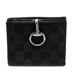 Gucci Black GG Canvas Horsebit Clasp Wallet