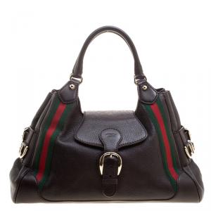 مملوكة مسبقًا Gucci Dark Brown Leather Web Heritage Tote