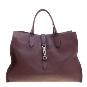 Pre Owned Gucci Burgundy Leather Jackie Tote