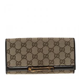Gucci Beige GG Canvas Bamboo Continental Wallet