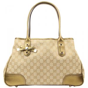 Pre Owned حقيبة يد غوتشي برينسي كانفاس GG ذهبية/ بيج