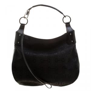 مملوكة مسبقًا Gucci Black Horsebit Print Canvas Hobo