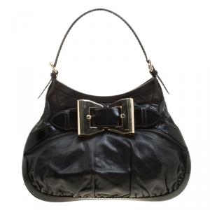 Pre Owned Gucci Black Leather Medium Queen Hobo