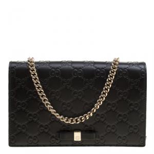 Gucci Black Guccissima Leather Mini Signature Wallet on Chain 