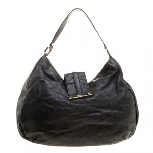 Pre Owned Gucci Black Guccissima Leather Large New Ladies Vintage Web Hobo