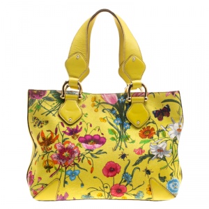 مملوكة مسبقًا Gucci Yellow Multicolor Flora Canvas Tote