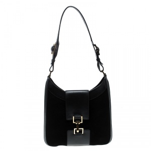 Pre Owned Gucci Black Suede And Leather Vintage Shoulder Bag