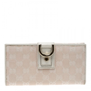 Gucci Blush Pink/Off White GG Canvas Continental Wallet 