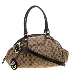 Pre Owned Gucci Beige/Black GG Canvas Medium Sukey Boston