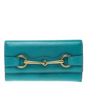 Gucci Turquoise Leather Horsebit Continental Wallet