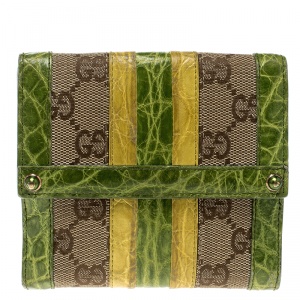Gucci Multicolor GG Canvas and Alligator Compact Wallet 