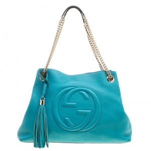 Pre Owned Gucci Turquoise Leather Medium Soho Tote