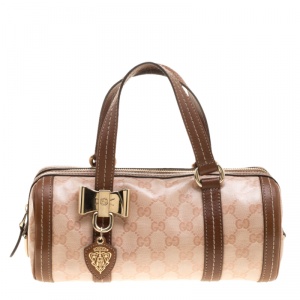 Pre Owned حقيبة غوتشي دوشيسا بوسطن صغيرة كانفاس كريستال GG عاجية/ بيج