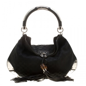 Pre Owned Gucci Black GG Canvas Medium Babouska Indy Top Handle Bag