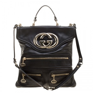 Pre Owned Gucci Black Leather Britt Messenger Bag