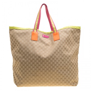 Pre Owned حقيبة يد غوتشي شوبينغ كبيرة كانفاس GG متعددة الألوان/ بيج