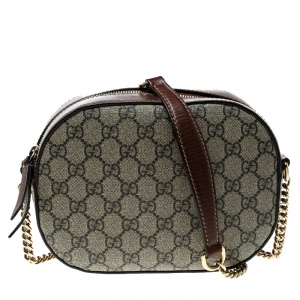 مملوكة مسبقًا Gucci Beige/Cognac GG Supreme Canvas and Leather Mini Chain Crossbody Bag