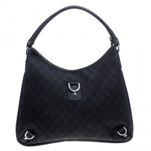 Pre Owned Gucci Black GG Canvas Abbey D Ring Hobo