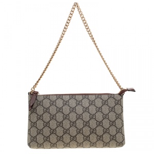 Gucci Beige GG Supreme Canvas Chain Wrist Wallet