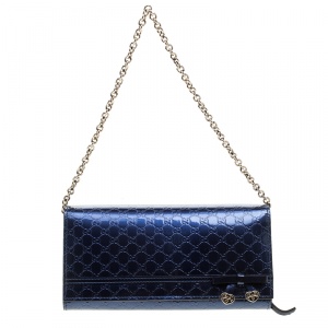 Gucci Blue Microguccissima Patent Leather WOC Wallet
