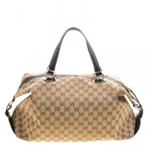 مملوكة مسبقًا Gucci Beige/Black GG Canvas and Leather Medium Full Moon Boston Bag
