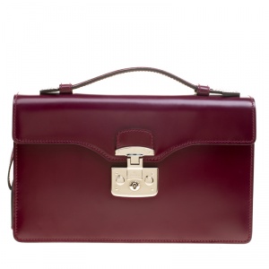 Gucci Purple Leather Lady Lock Briefcase Clutch