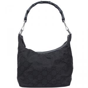 Pre Owned حقيبة غوتشي يد علوية بامبو نايلون GG سوداء
