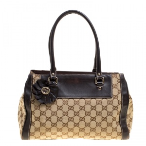 مملوكة مسبقًا Gucci Beige/Brown GG Canvas and Leather Small Trophy Tote