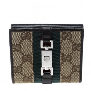 Gucci Dark Brown GG Canvas Web Compact Wallet