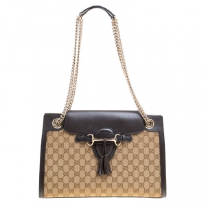 Pre Owned حقيبة كتف غوتشي سلسلة إميلي كبيرة جلد غوتشيسيما زرقاء كحلية