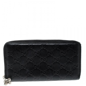 Gucci Black Guccissima Leather Interlocking GG Zip Around Wallet