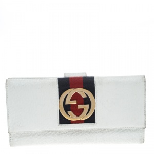 Gucci White Leather Web GG Interlocking Continental Wallet 