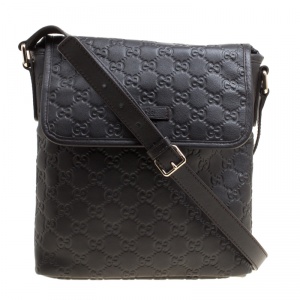 Pre Owned Gucci Black Guccissima Leather Crossbody Bag