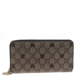 Gucci Beige GG Supreme Canvas Zip Around Wallet 